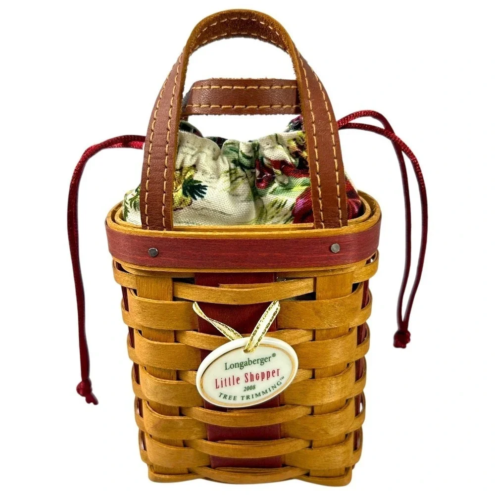 Longaberger LITTLE SHOPPER BASKET 2008 Tree Trimming Lid Liner Protector Tie-on